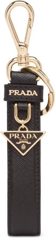 Prada Leren sleutelhanger met logo Zwart