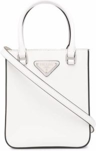 Prada small Triangle-plaque leather tote bag Wit
