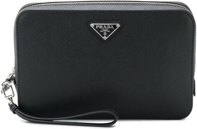 Prada structured logo pouch Zwart