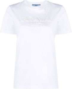 Prada T-shirt met geborduurd logo Wit