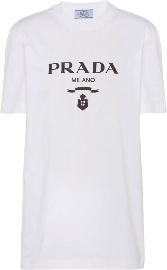 Prada T-shirt met geborduurd logo Wit
