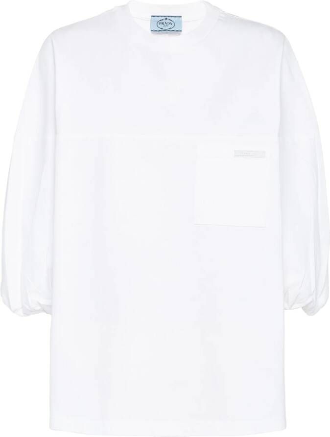 Prada Jersey T-shirt met gesmockte mouwen Wit