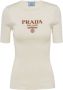 Prada Zijden trui met intarsia logo Beige - Thumbnail 1