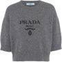 Prada Cropped wollen trui met logo intarsia Grijs - Thumbnail 1