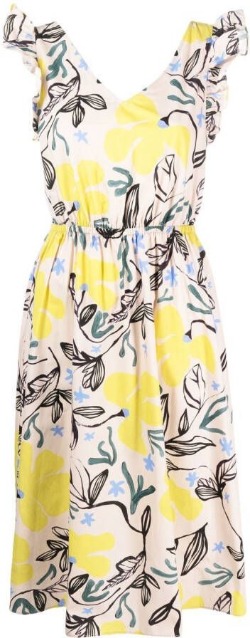 PS Paul Smith Midi-jurk met bloemenprint Beige