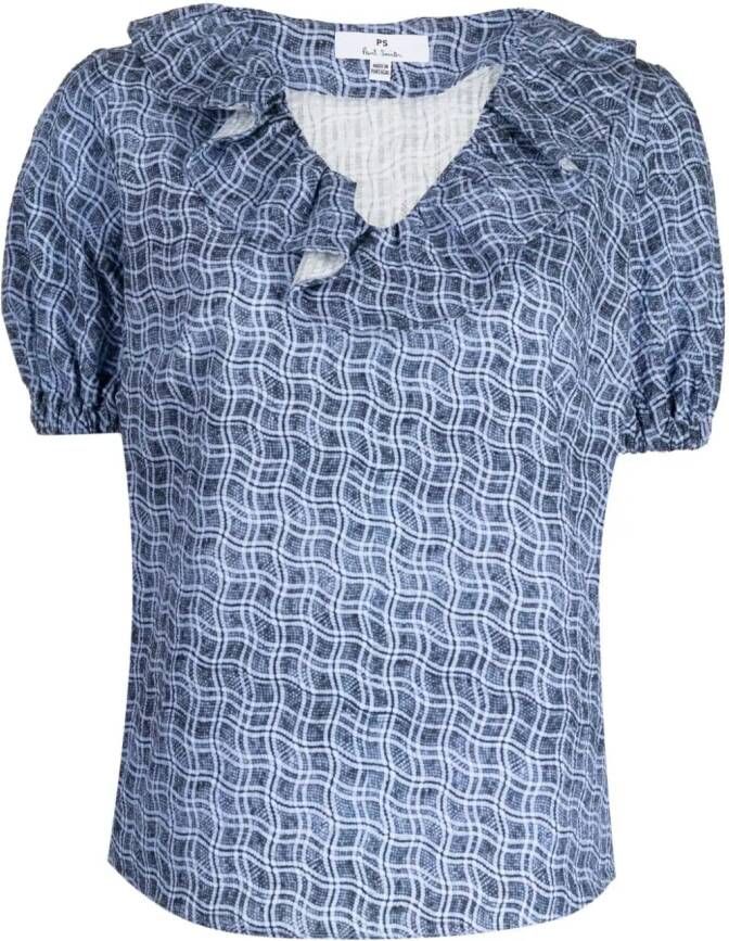 PS Paul Smith Geruite blouse Blauw