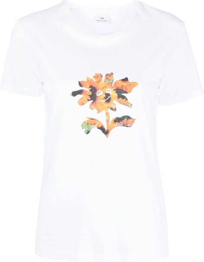 PS Paul Smith T-shirt met bloemenprint Wit