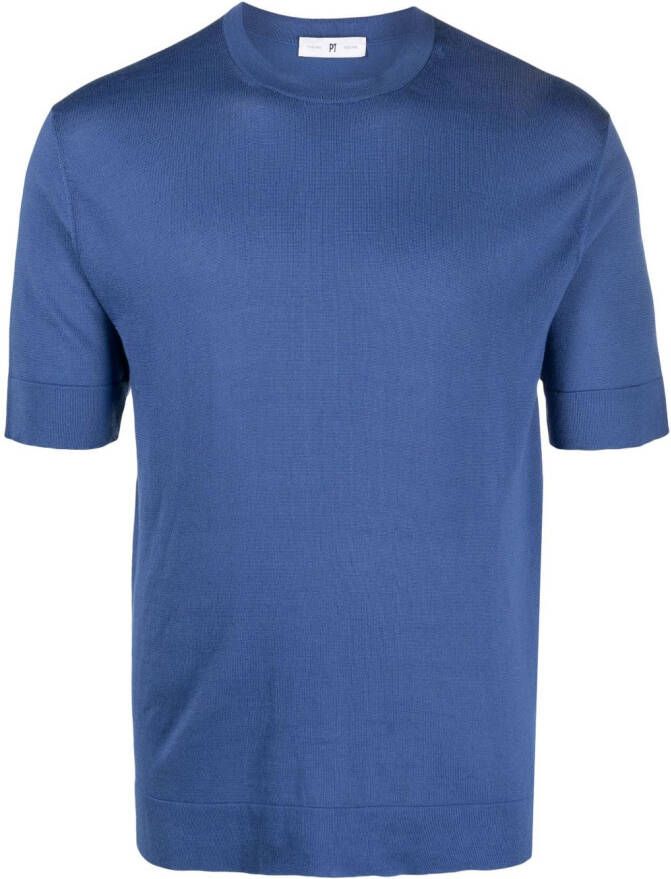 PT Torino T-shirt van katoen-zijde mix Blauw