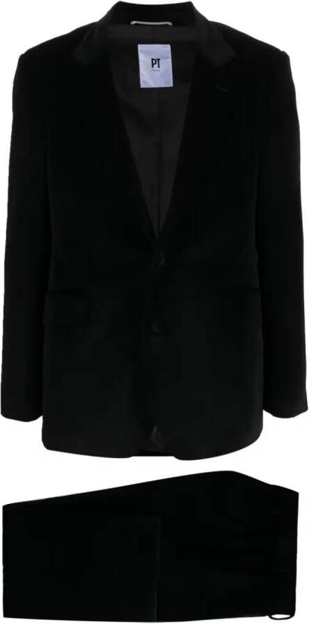 PT Torino velvet-effect single-breasted suit Zwart