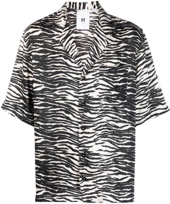 PT Torino Bowlingshirt met zebraprint Zwart