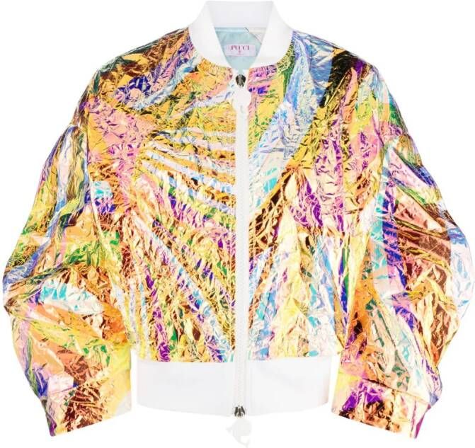 PUCCI Iride-print iridescent bomber jacket Oranje