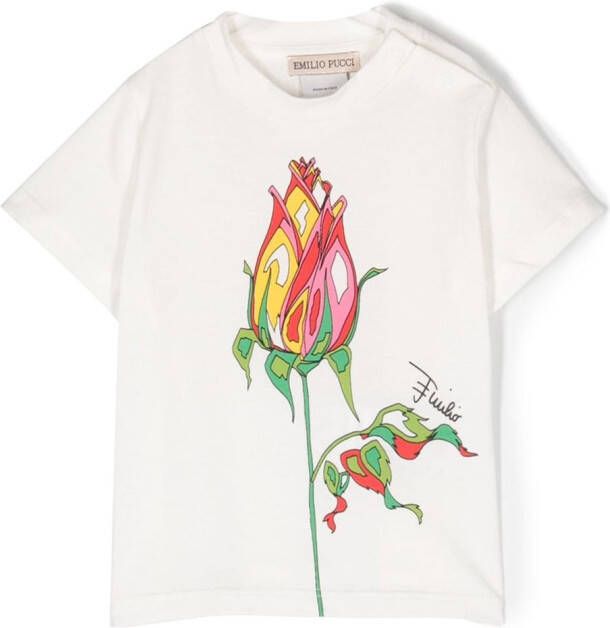 PUCCI Junior T-shirt met bloe print Wit