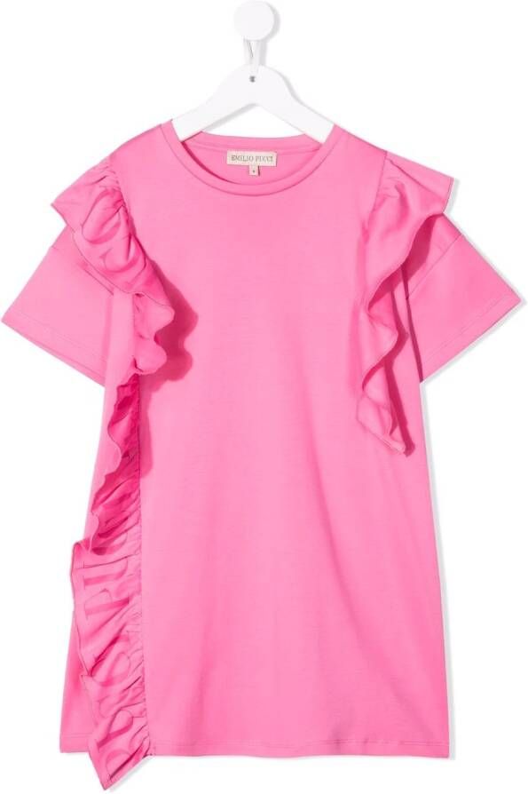 PUCCI Junior T-shirtjurk met ruche Roze