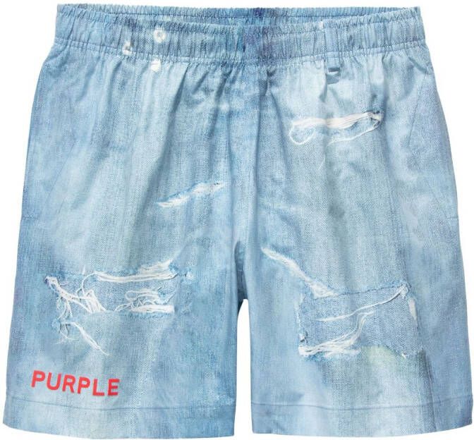 Purple Brand Gerafelde shorts Blauw