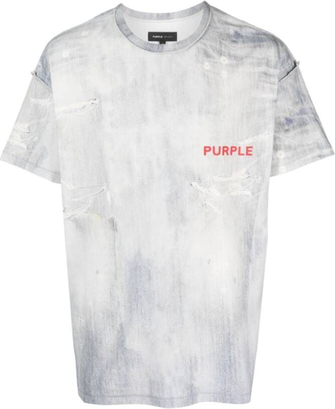 Purple Brand Worn logo-embossed denim T-shirt Blauw