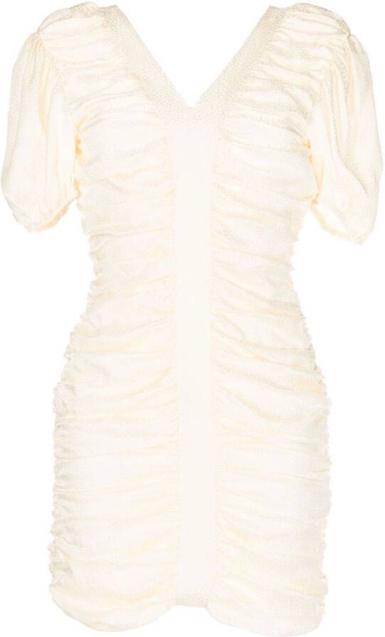 PushBUTTON Mini-jurk met ruches Wit