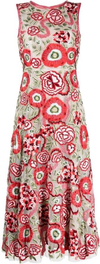 Rachel Gilbert Jurk met geborduurde bloemen Rood