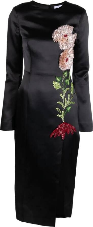 Rachel Gilbert Midi-jurk met geborduurde bloemen Zwart