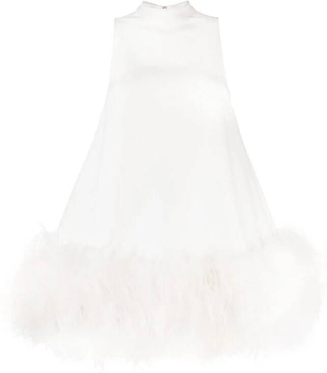 Rachel Gilbert Midi-jurk verfraaid met veren Wit