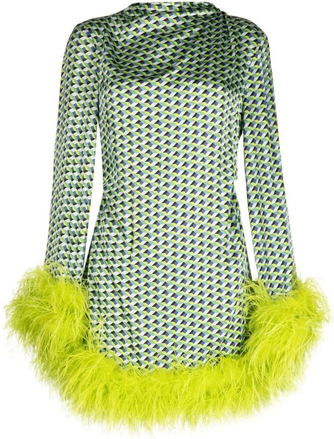 Rachel Gilbert Mini-jurk met veren afwerking Groen