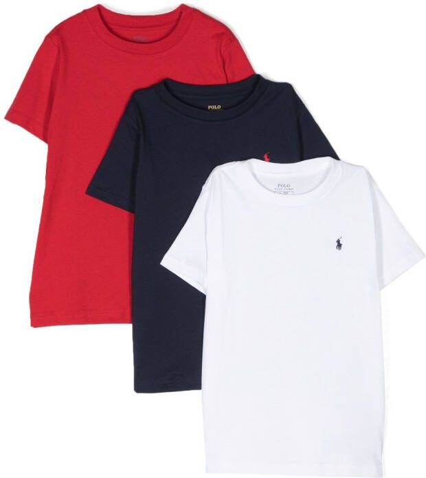 Ralph Lauren Kids 3-pack T-shirts met geborduurd logo Rood