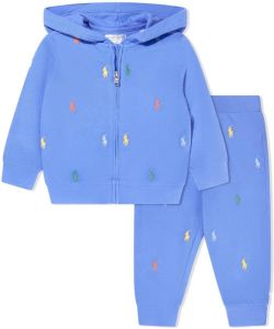Ralph Lauren Kids embroidered-logo hooded tracksuit set Blauw