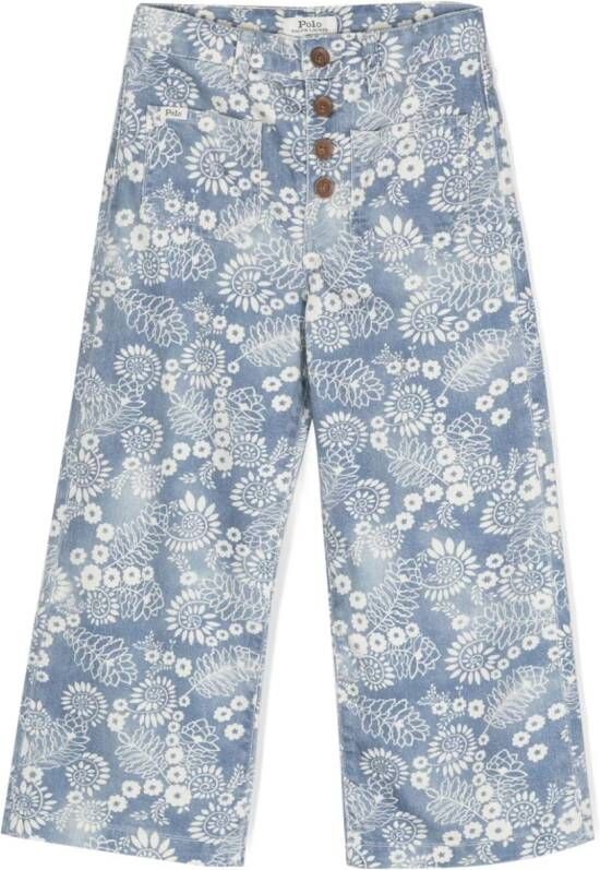 Ralph Lauren Kids Jeans met bloe print Blauw