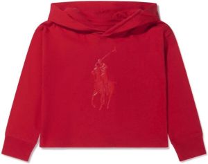 Ralph Lauren Kids Polo Pony-print cropped hoodie Rood