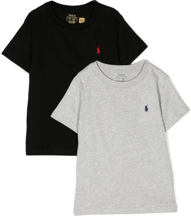 Ralph Lauren Kids Drie T-shirts met ronde hals Zwart