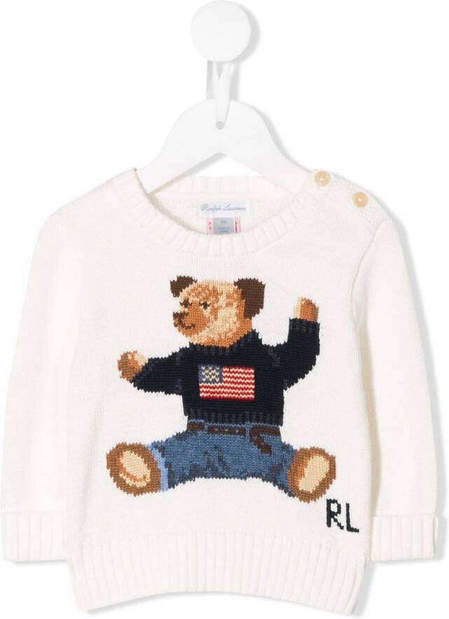 POLO RALPH LAUREN KIDS Trui met geborduurde beer Wit