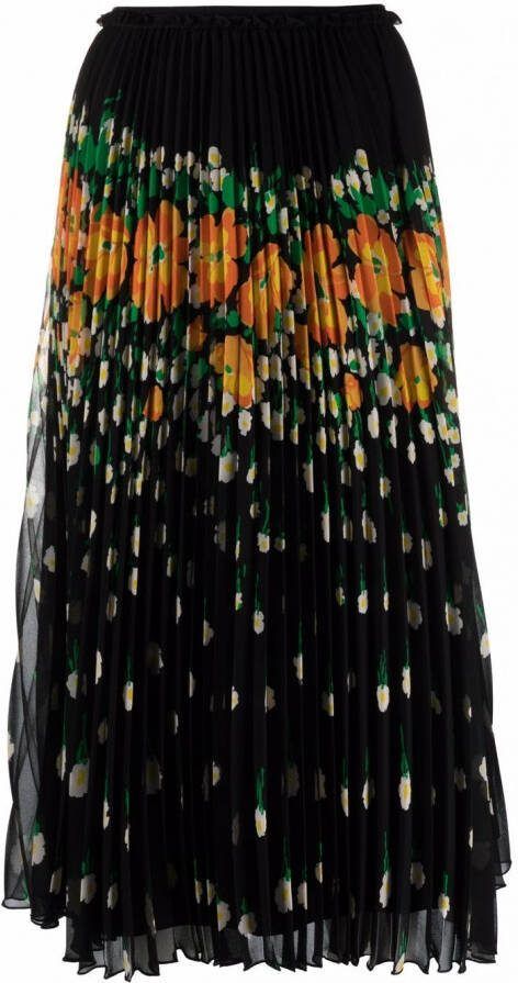 RED Valentino Midi-plooirok met bloemenprint Zwart