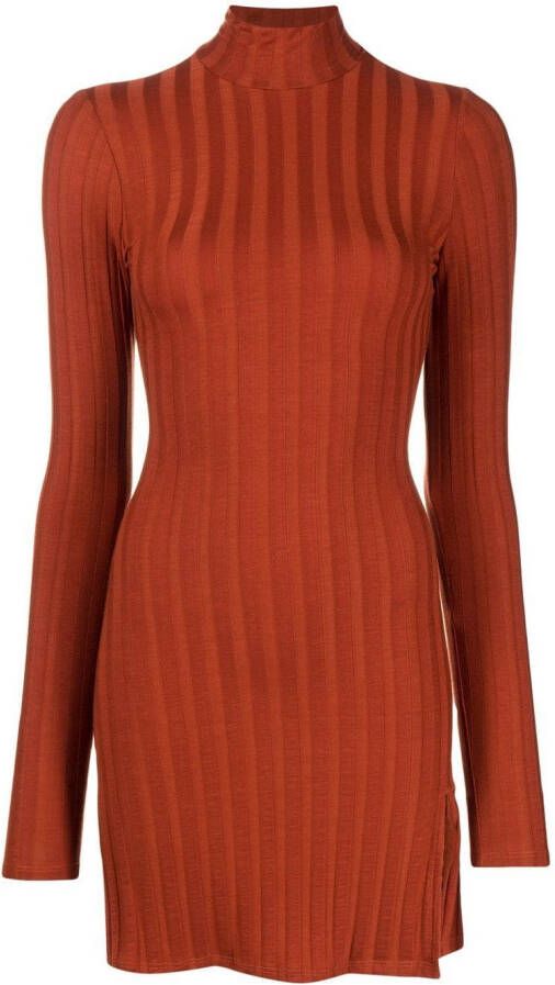 Reformation Libra gerute mini-jurk met lange mouwen Oranje
