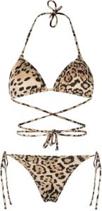 Reina Olga leopard-print halterneck bikini Zwart