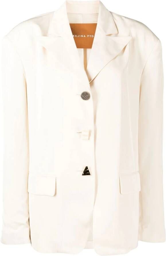 Rejina Pyo Blazer met enkele rij knopen Wit