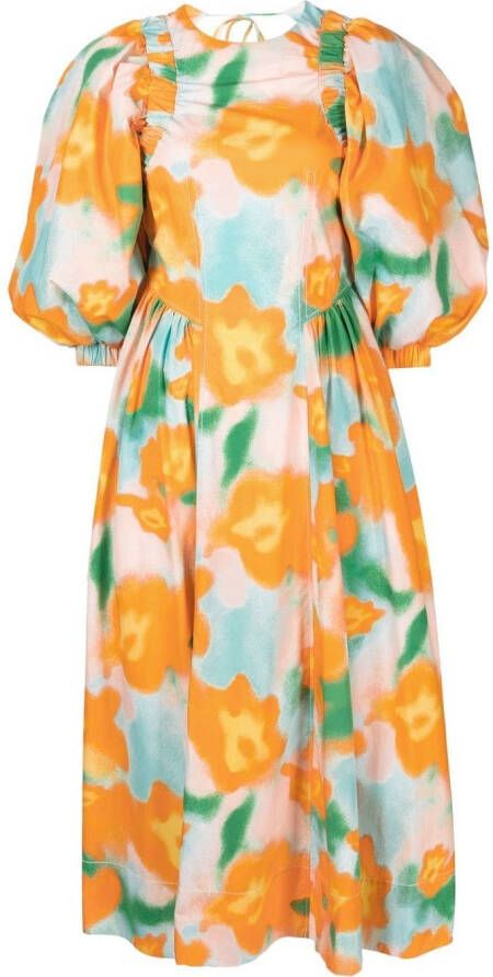 Rejina Pyo Midi-jurk met bloemenprint Oranje