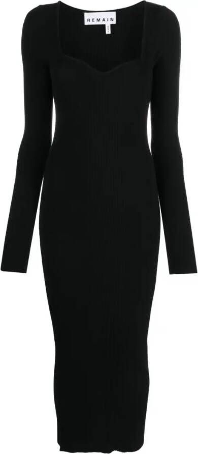 REMAIN Midi-jurk met sweetheart hals Zwart