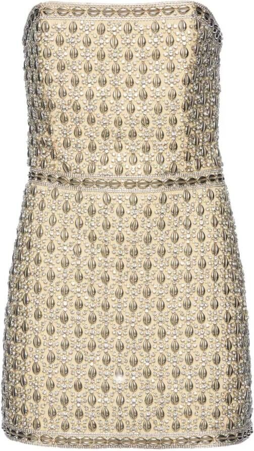 Retrofete Jurk verfraaid met kristallen Beige