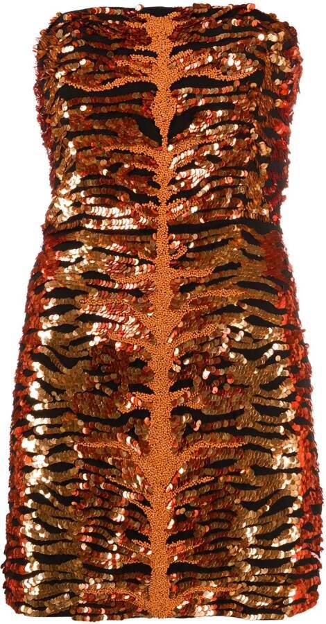Retrofete Mini-jurk met pailletten Oranje