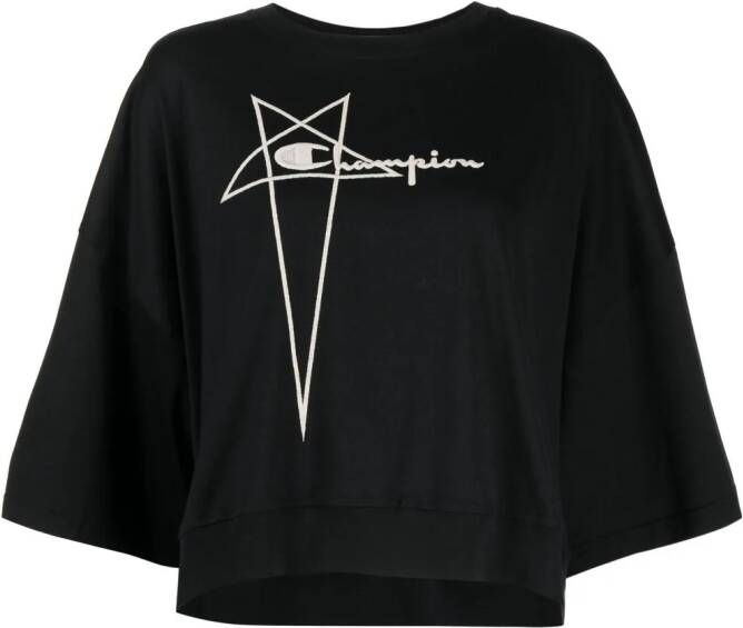 Rick Owens X Champion T-shirt met geborduurd logo Zwart