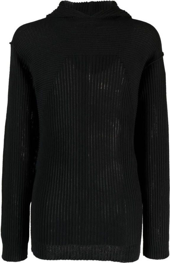Rick Owens Ribgebreide hoodie Zwart