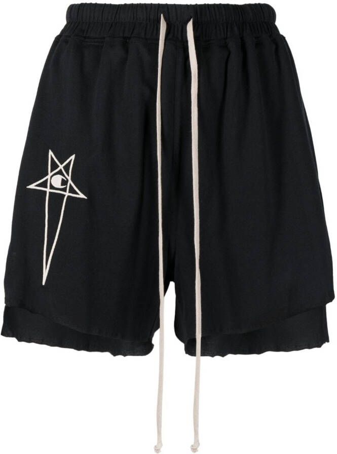 Rick Owens X Champion Shorts met geborduurd logo Zwart