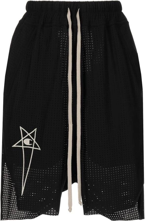 Rick Owens X Champion Shorts met geborduurd logo Zwart