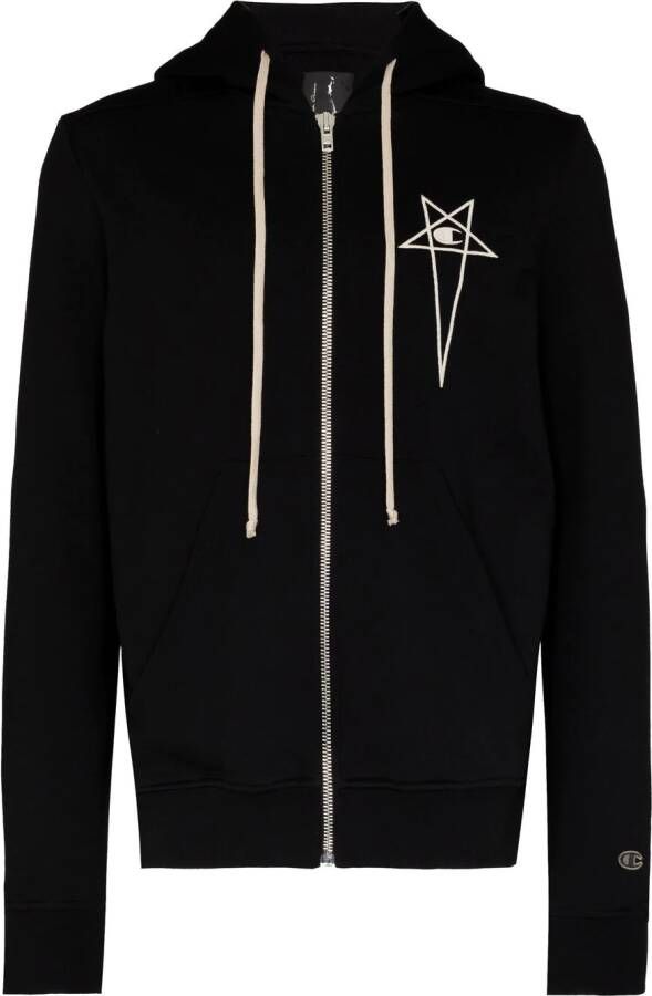 Rick Owens X Champion x Champion hoodie met geborduurd logo Zwart