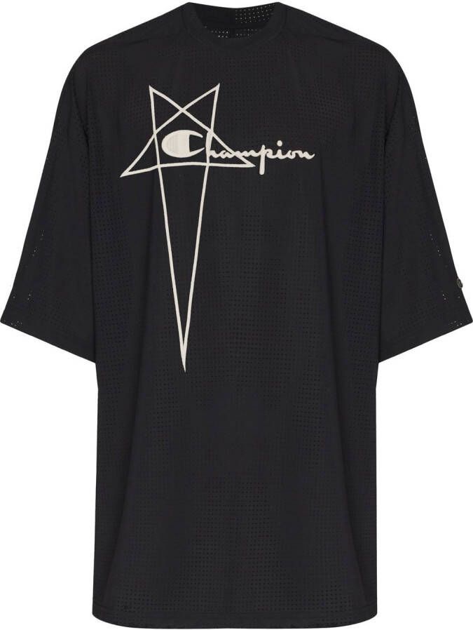 Rick Owens X Champion x Champion T-shirt met mesh Zwart