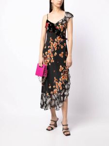 Rixo floral-print ruffled dress Zwart