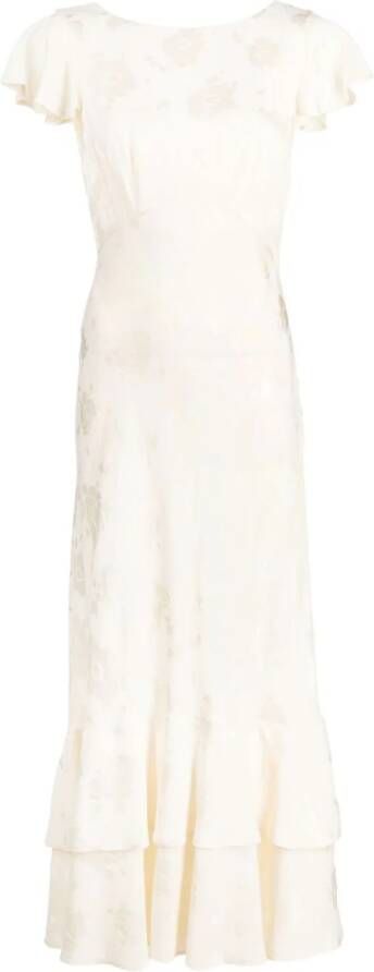 Rixo Midi-jurk met bloemenjacquard Beige