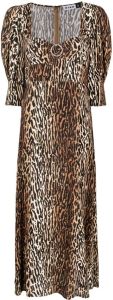 Rixo Midi-jurk met luipaardprint Bruin