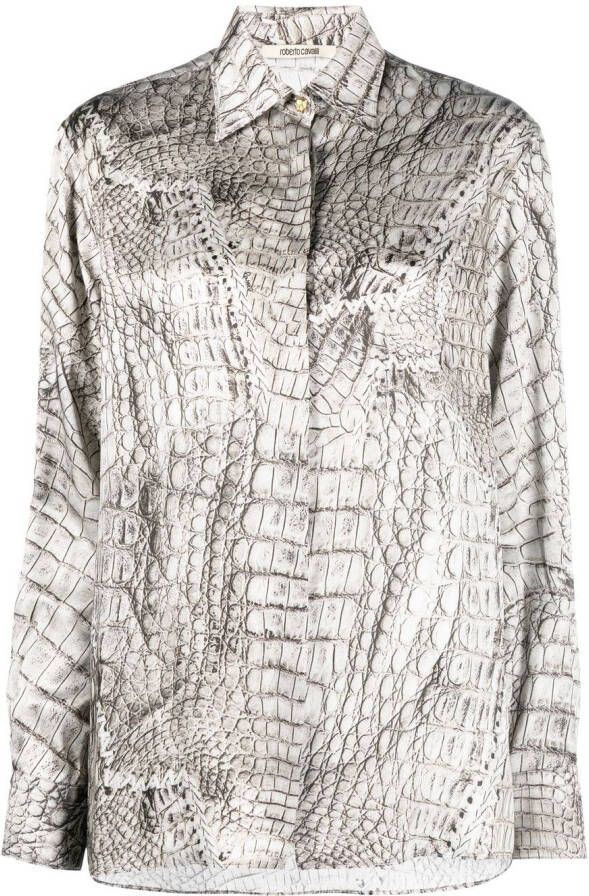 Roberto Cavalli Blouse met krokodillenprint Beige