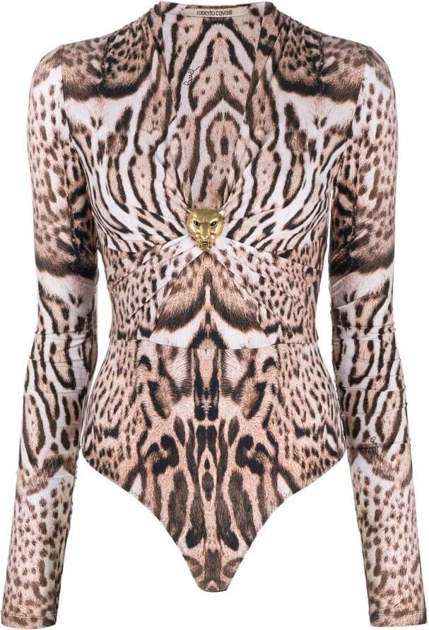 Roberto Cavalli Body met jaguarprint Zwart
