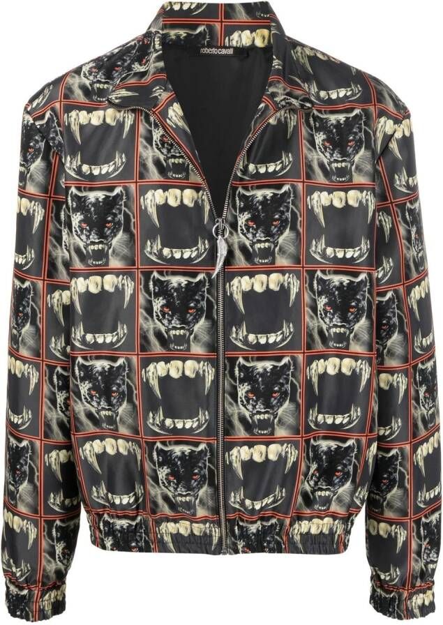 Roberto Cavalli Bomberjack met panterprint Zwart